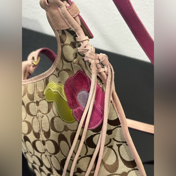 Coach‎ Rare Y2K Signature Pink Poppy For Peace Flower Crossbody Bag